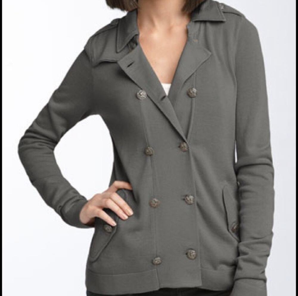 Free People Military Trench Cardigan Sweater in Gray, M